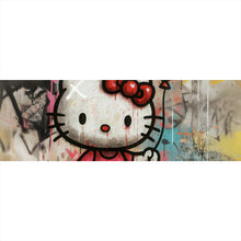 Lade das Bild in den Galerie-Viewer, Spannrahmenbild Ikonisches Katzenmädchen mit roter Schleife Graffiti Panorama
