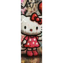 Lade das Bild in den Galerie-Viewer, Spannrahmenbild Ikonisches Katzenmädchen mit roter Schleife Graffiti Panorama Hoch
