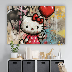 Poster Ikonisches Katzenmädchen mit roter Schleife Graffiti Querformat