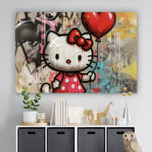 Lade das Bild in den Galerie-Viewer, Aluminiumbild gebürstet Ikonisches Katzenmädchen mit roter Schleife Graffiti Querformat
