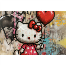 Lade das Bild in den Galerie-Viewer, Poster Ikonisches Katzenmädchen mit roter Schleife Graffiti Querformat
