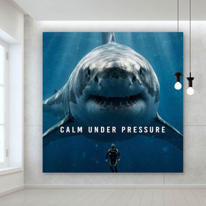 Poster Imposanter Hai mit Taucher Quadrat