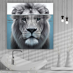 Acrylglasbild Imposanter Löwe unter Wasser Quadrat
