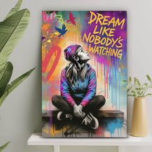 Lade das Bild in den Galerie-Viewer, Acrylglasbild Junge Frau vor Graffiti Hintergrund Hochformat
