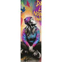 Lade das Bild in den Galerie-Viewer, Leinwandbild Junge Frau vor Graffiti Hintergrund Panorama Hoch
