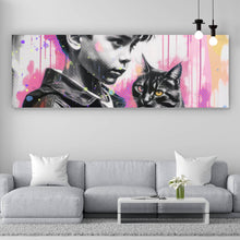 Lade das Bild in den Galerie-Viewer, Leinwandbild Junge mit Katze in kunstvoller Street Art Szene Panorama
