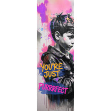 Lade das Bild in den Galerie-Viewer, Aluminiumbild gebürstet Junge mit Katze You are Just perfect Popart Panorama Hoch
