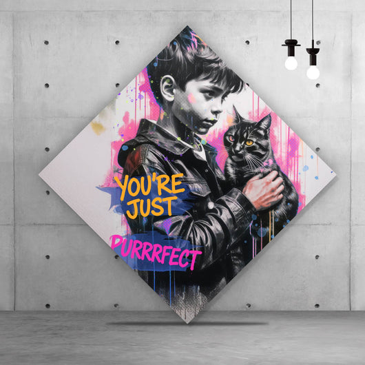 Poster Junge mit Katze You are Just perfect Popart Raute