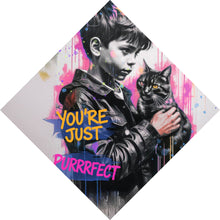 Lade das Bild in den Galerie-Viewer, Spannrahmenbild Junge mit Katze You are Just perfect Popart Raute
