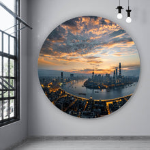 Lade das Bild in den Galerie-Viewer, Aluminiumbild Kanal durch Stadtlandschaft bei Nacht Kreis
