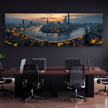 Lade das Bild in den Galerie-Viewer, Spannrahmenbild Kanal durch Stadtlandschaft bei Nacht Panorama
