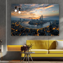 Lade das Bild in den Galerie-Viewer, Acrylglasbild Kanal durch Stadtlandschaft bei Nacht Querformat
