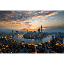 Lade das Bild in den Galerie-Viewer, Leinwandbild Kanal durch Stadtlandschaft bei Nacht Querformat
