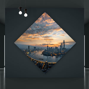 Poster Kanal durch Stadtlandschaft bei Nacht Raute