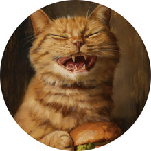 Lade das Bild in den Galerie-Viewer, Aluminiumbild gebürstet Katze mit Burger Zeichenstil Kreis
