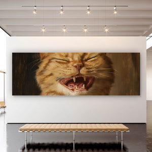 Spannrahmenbild Katze mit Burger Zeichenstil Panorama
