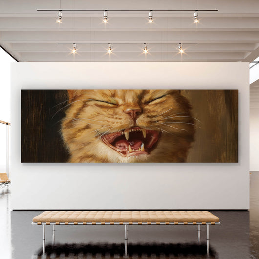 Leinwandbild Katze mit Burger Zeichenstil Panorama