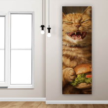 Lade das Bild in den Galerie-Viewer, Leinwandbild Katze mit Burger Zeichenstil Panorama Hoch
