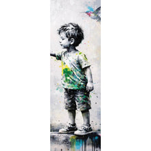 Lade das Bild in den Galerie-Viewer, Acrylglasbild Kind berührt Vögel Panorama Hoch
