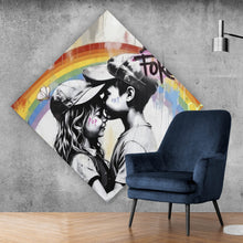 Lade das Bild in den Galerie-Viewer, Poster Kinder umarmen sich vor buntem Regenbogen Raute
