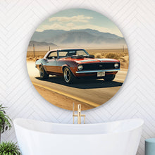 Lade das Bild in den Galerie-Viewer, Aluminiumbild Klassischer Muscle Car in der Wüste Kreis
