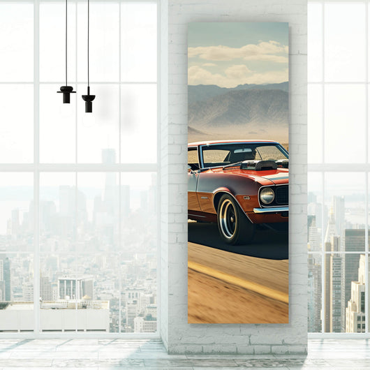 Poster Klassischer Muscle Car in der Wüste Panorama Hoch