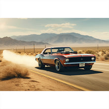 Lade das Bild in den Galerie-Viewer, Aluminiumbild Klassischer Muscle Car in der Wüste Querformat
