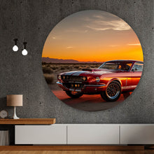 Lade das Bild in den Galerie-Viewer, Aluminiumbild Klassisches Auto in atemberaubender Wüstenlandschaft Kreis
