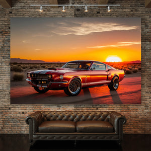 Poster Klassisches Auto in atemberaubender Wüstenlandschaft Querformat