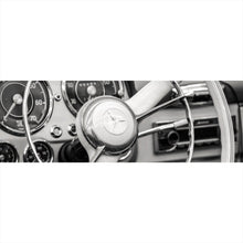Lade das Bild in den Galerie-Viewer, Acrylglasbild Klassisches Lenkrad und Armaturenbrett eines Oldtimers Panorama
