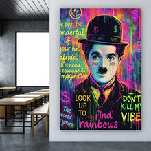 Lade das Bild in den Galerie-Viewer, Acrylglasbild Charlie Chaplin Neon Pop Art Hochformat
