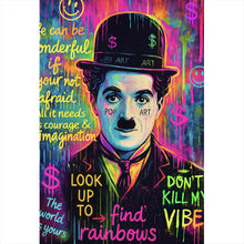 Lade das Bild in den Galerie-Viewer, Leinwandbild Charlie Chaplin Neon Pop Art Hochformat
