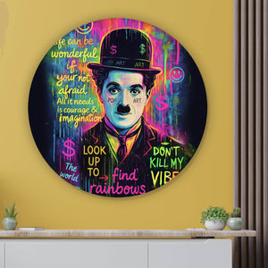 Aluminiumbild gebürstet Charlie Chaplin Neon Pop Art Kreis