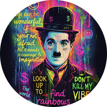 Lade das Bild in den Galerie-Viewer, Aluminiumbild Charlie Chaplin Neon Pop Art Kreis
