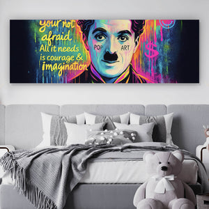 Aluminiumbild gebürstet Charlie Chaplin Neon Pop Art Panorama