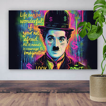 Lade das Bild in den Galerie-Viewer, Acrylglasbild Charlie Chaplin Neon Pop Art Querformat
