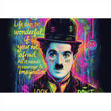 Lade das Bild in den Galerie-Viewer, Leinwandbild Charlie Chaplin Neon Pop Art Querformat
