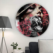 Lade das Bild in den Galerie-Viewer, Aluminiumbild Komposition Leopard mit erotischer Frau Kreis
