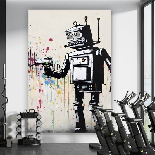 Leinwandbild Banksy Kreativer Roboter Hochformat