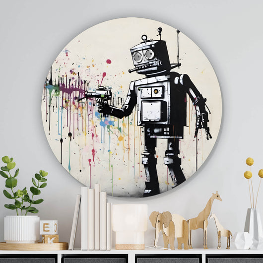 Aluminiumbild Banksy Kreativer Roboter Kreis