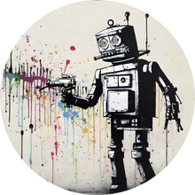 Lade das Bild in den Galerie-Viewer, Aluminiumbild gebürstet Banksy Kreativer Roboter Kreis
