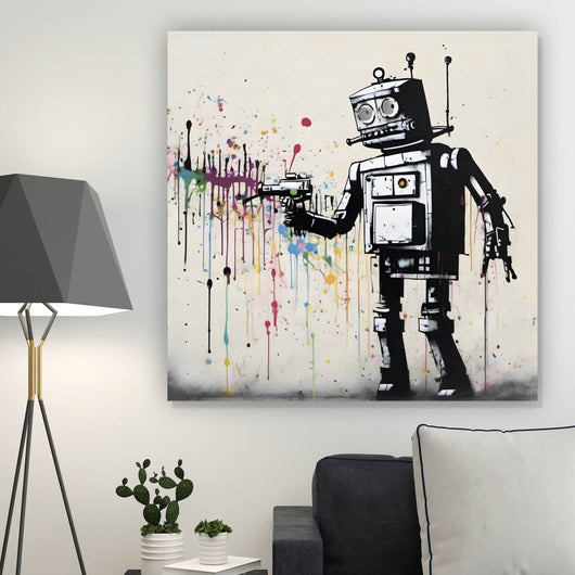 Spannrahmenbild Banksy Kreativer Roboter Quadrat