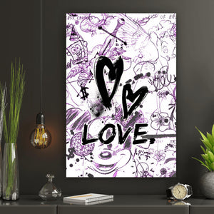 Leinwandbild Kreatives Graffiti mit verschiedenen Cartoon Figuren Hochformat