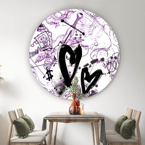 Aluminiumbild Kreatives Graffiti mit verschiedenen Cartoon Figuren Kreis