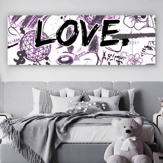 Leinwandbild Kreatives Graffiti mit verschiedenen Cartoon Figuren Panorama