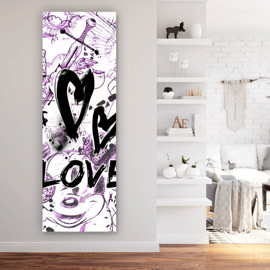 Leinwandbild Kreatives Graffiti mit verschiedenen Cartoon Figuren Panorama Hoch