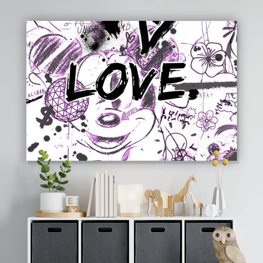 Leinwandbild Kreatives Graffiti mit verschiedenen Cartoon Figuren Querformat