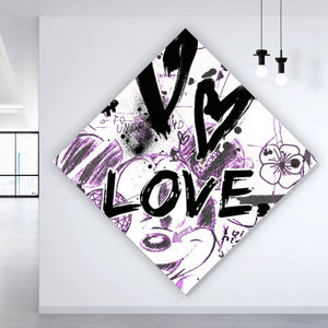 Leinwandbild Kreatives Graffiti mit verschiedenen Cartoon Figuren Raute