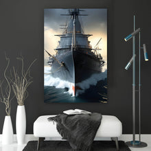 Lade das Bild in den Galerie-Viewer, Spannrahmenbild Kriegsschiff auf stürmischem Ozean Hochformat

