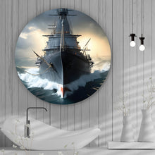 Lade das Bild in den Galerie-Viewer, Aluminiumbild gebürstet Kriegsschiff auf stürmischem Ozean Kreis
